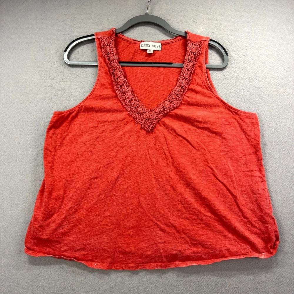Knox Rose Tank Top Womens XL Burnt Orange Sleeveless Crochet Lace Deep V-Neck